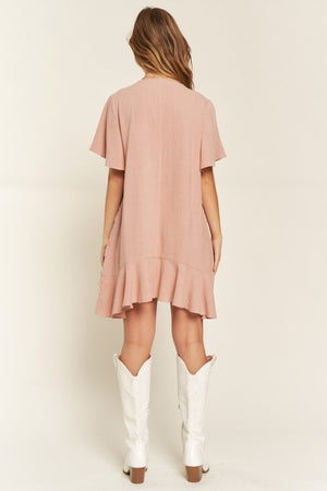 Tiered Ruffle Mini Dress - Plus Size - Light Mauve, Cement Grey