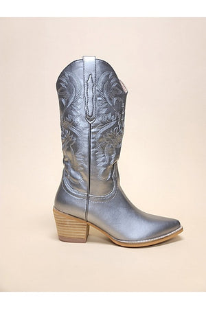 Embroidery Western Boots - Cream, White, Pewter