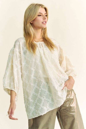 Tied Round Neck Mesh Blouse