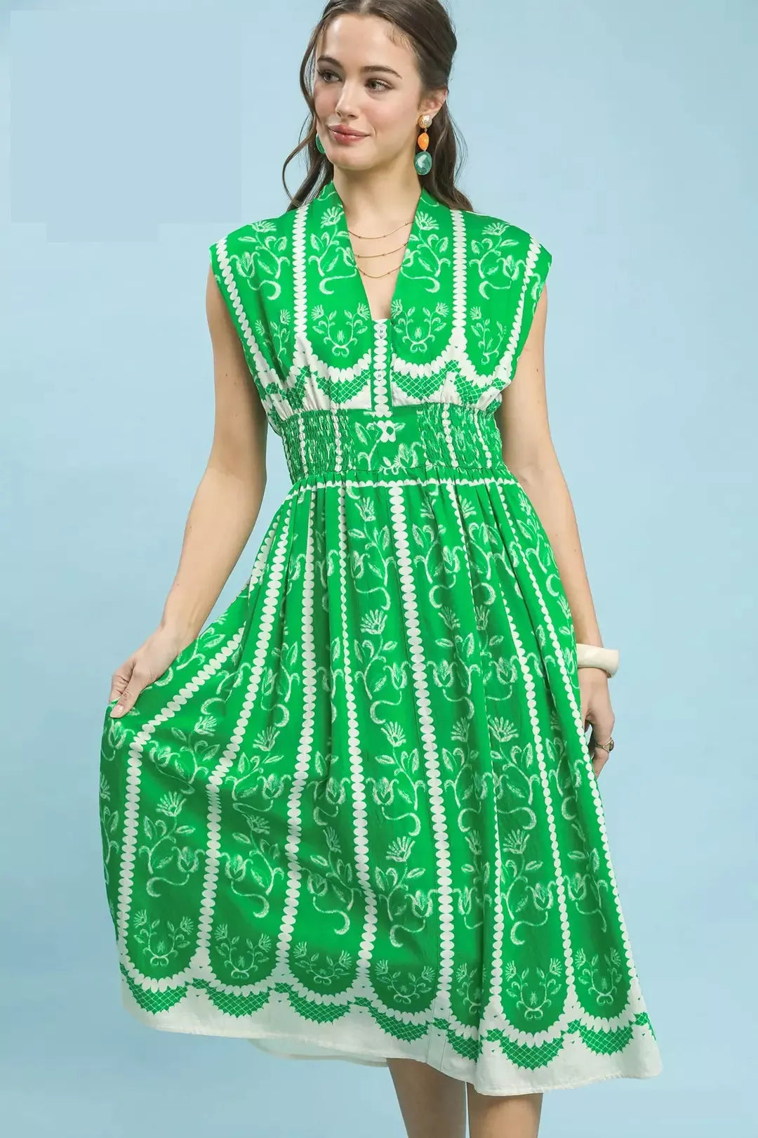 Sleeveless Smocked Midi Dress