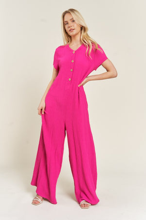 Textured Knit Jumpsuit - Pink