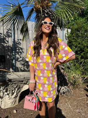 Lulu Short Sleeve Mini Caftan -Sunny Daze