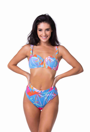 BLUE TROPICAL UNDERWIRE HIGH WAIST BIKINI SET