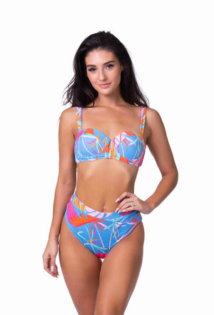 BLUE TROPICAL UNDERWIRE HIGH WAIST BIKINI SET