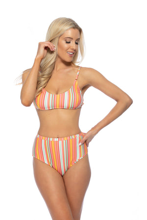 COLORFUL STRIPE HIGH WAIST BIKINI SET