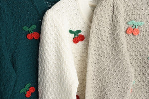 Cherry Crochet Pom Pom Cropped Cardigan Sweater