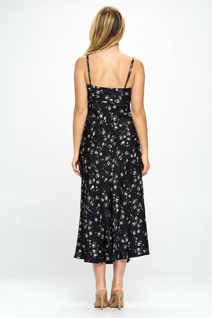 Satin Floral Print Maxi Dress - Black, Brown, Red