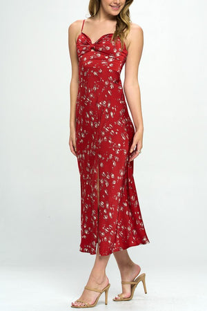 Satin Floral Print Maxi Dress - Black, Brown, Red