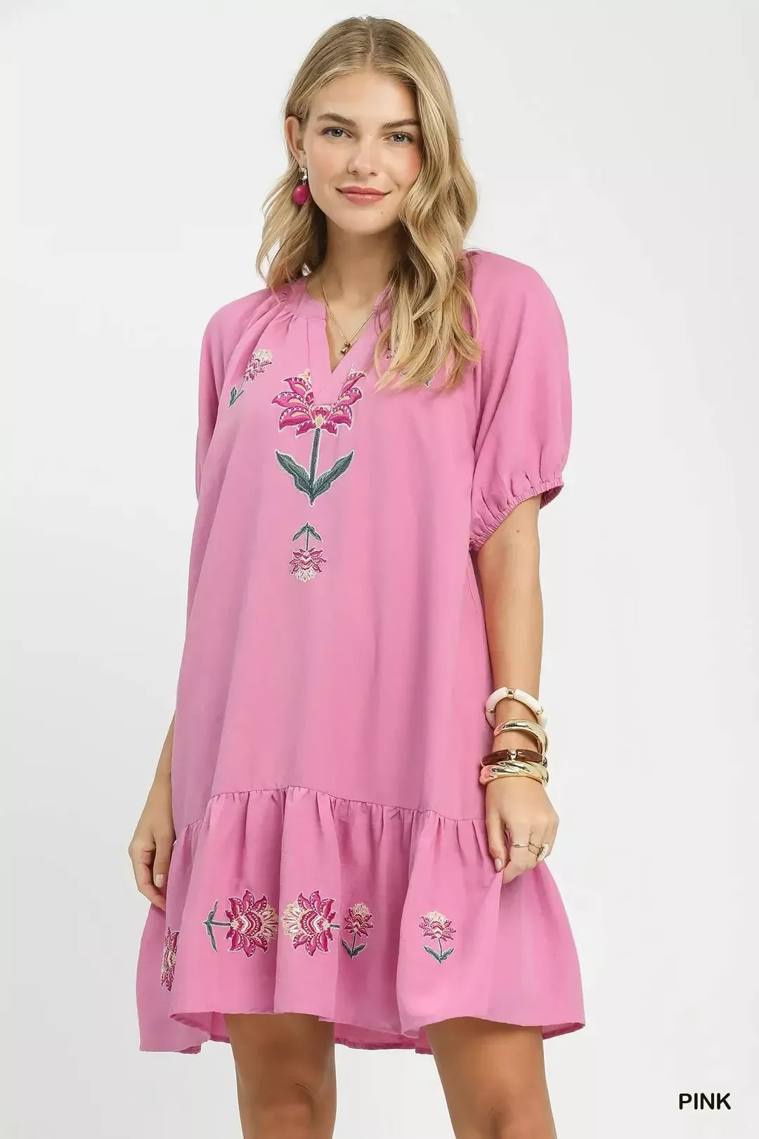 Umgee Embroidered Floral Babydoll Dress PINK / S Umgee Embroidered Floral Babydoll Dress PINK / S