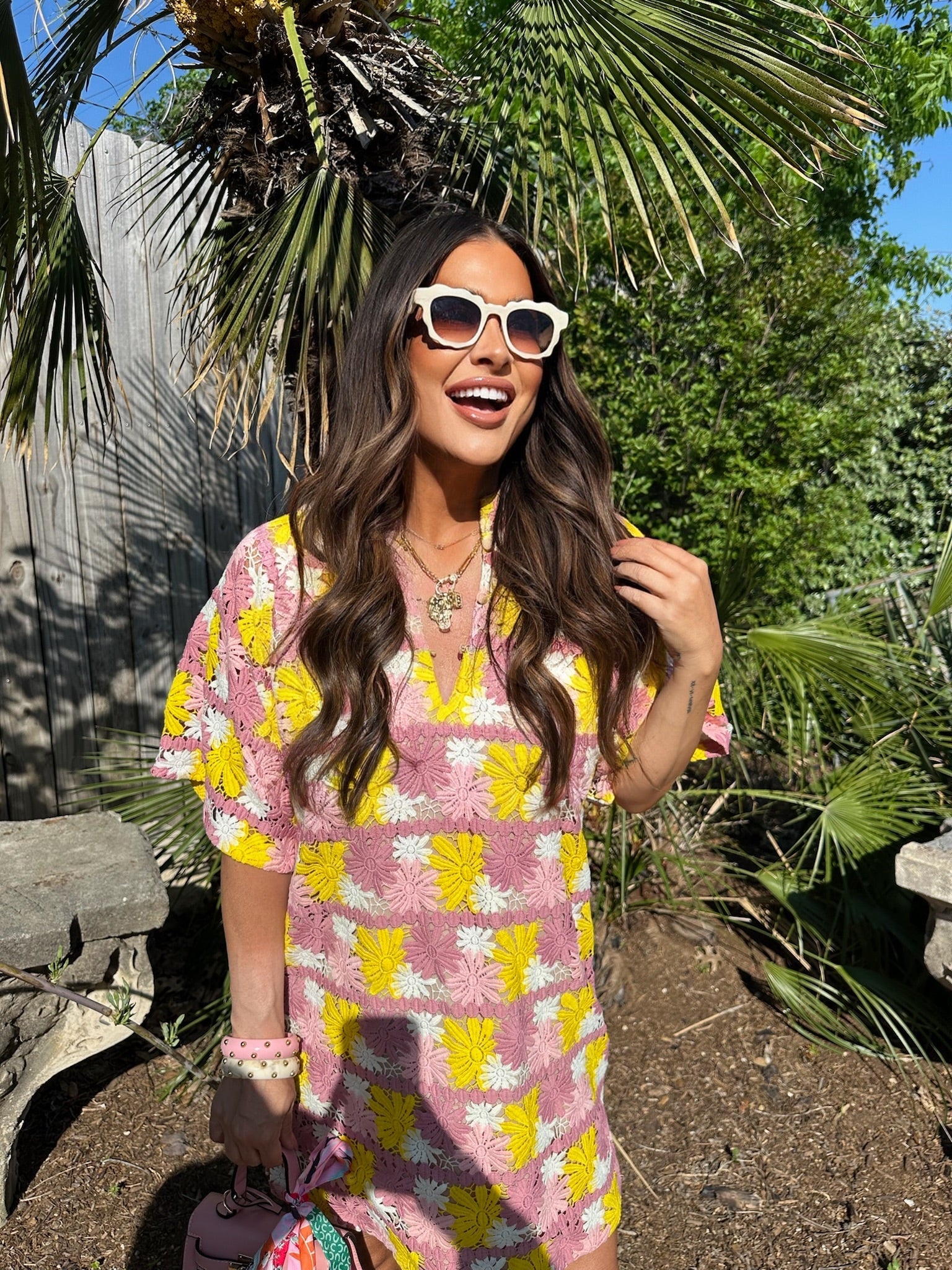 Lulu Short Sleeve Mini Caftan -Sunny Daze