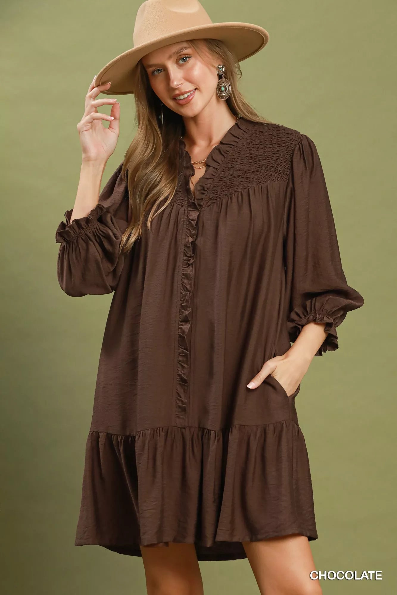 Smocked Ruffle Detail Tiered Mini Dress