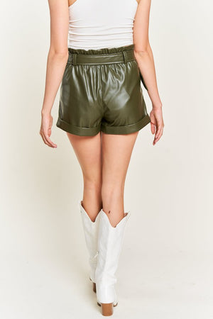 High-rise waist Belted Faux Leather Short JJB5001