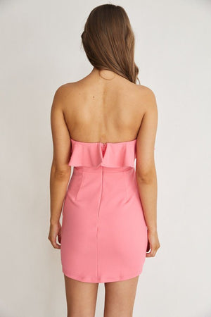 Sweetheart Neckline Lined Mini Dress - Pink