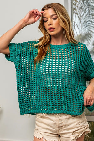 Open Knit Top - Jade Green