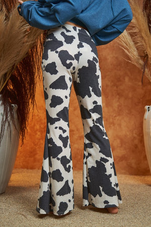 Western Cow Print Flared Pants - Mocha