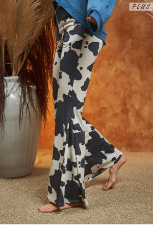 Western Cow Print Flared Pants - Mocha
