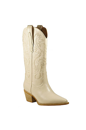 Embroidery Western Boots - Cream, White, Pewter