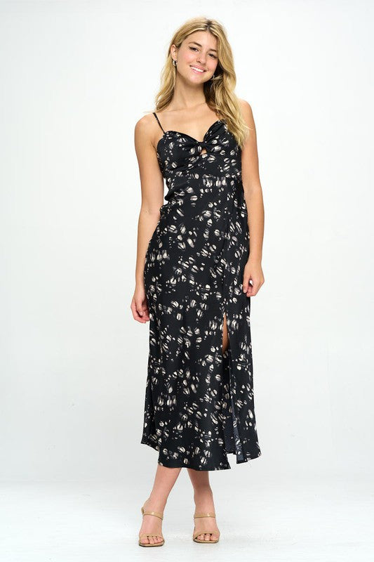 Satin Floral Print Maxi Dress - Black, Brown, Red