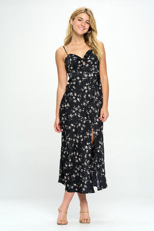 Satin Floral Print Maxi Dress - Black, Brown, Red