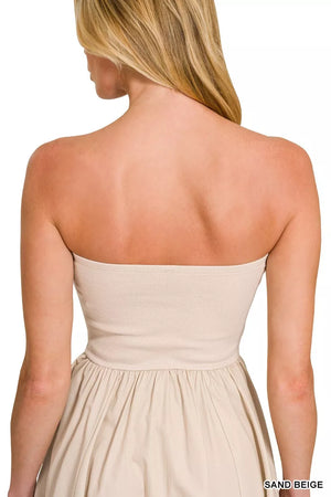 beige tube top short dress PRETTYGARDEN Women's Strapless Mini Summer Dress Spring A Line Tube To