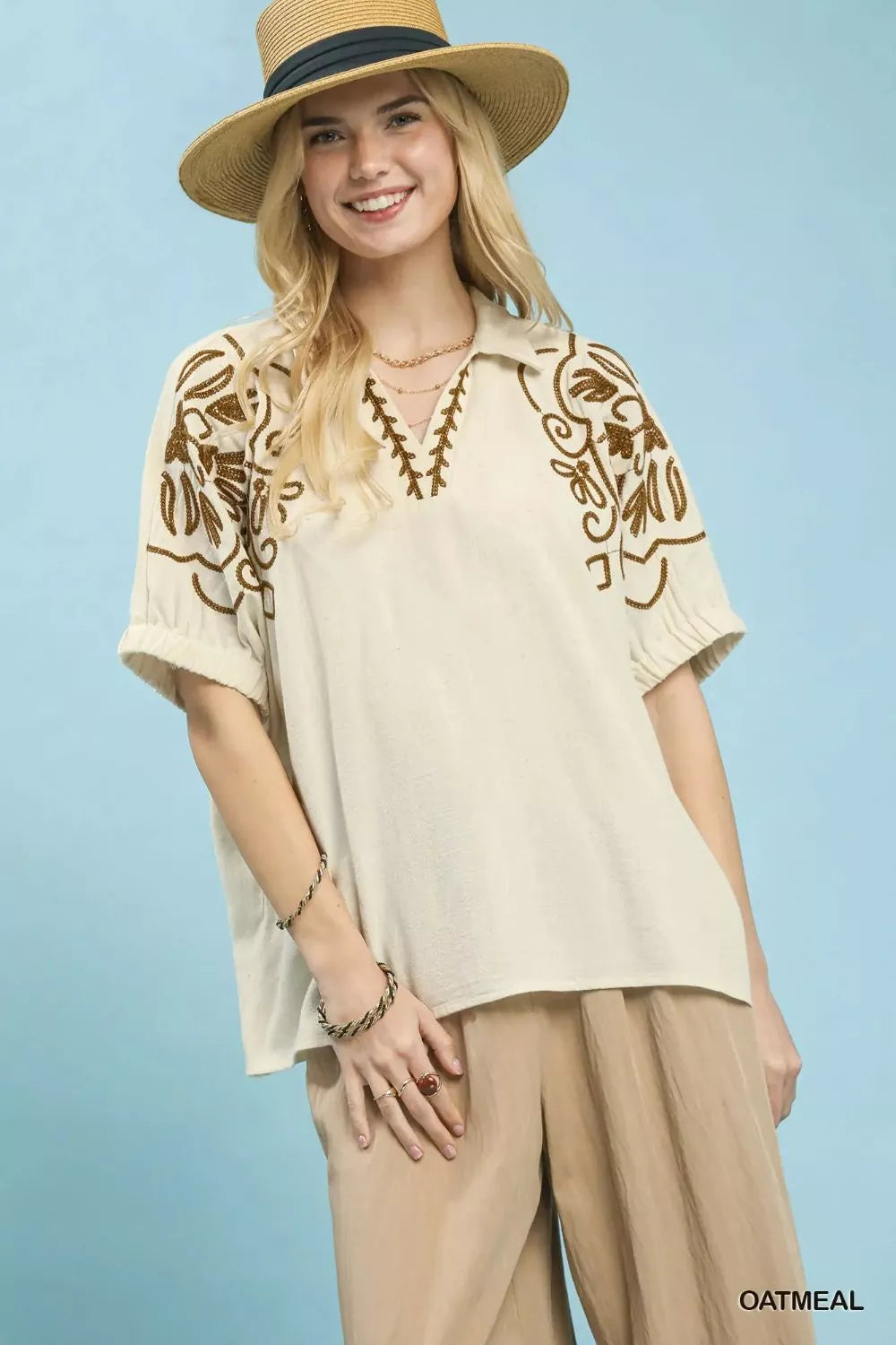 Floral Embroidered Sleeve Blouse