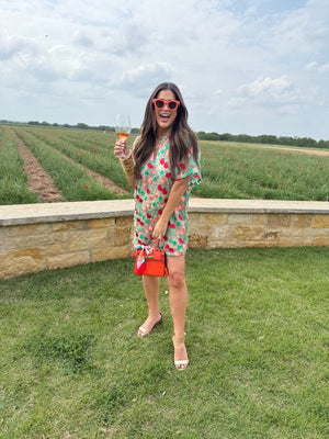 Lulu Short Sleeve Mini Caftan- Precious Coral