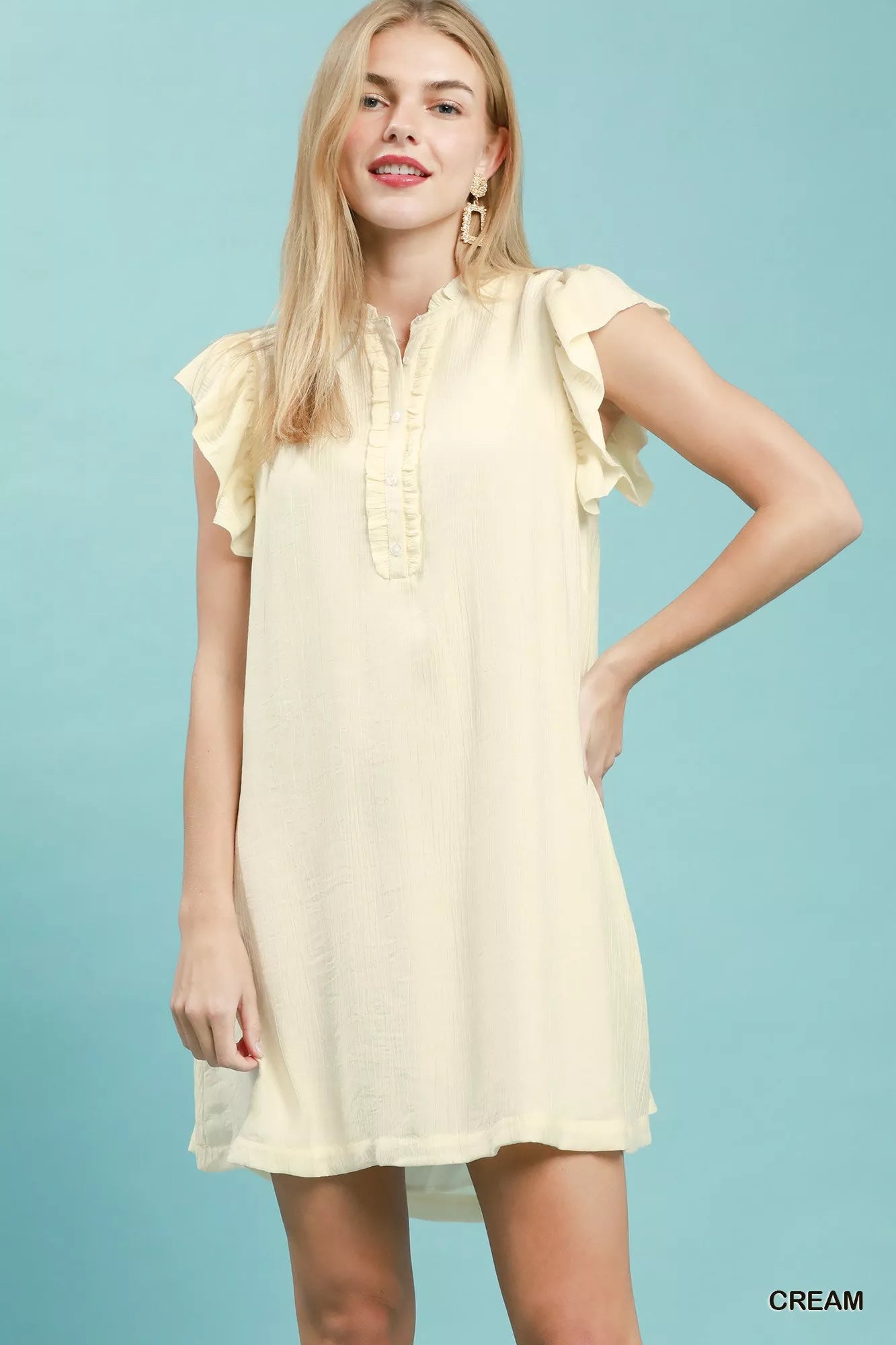 cream shift dress with sleeves boohoo Women's Structured Flare Sleeve Mini Shift Dress