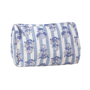 Blue Cornflower Block Print Quilted Cosmetic Zip Pouch