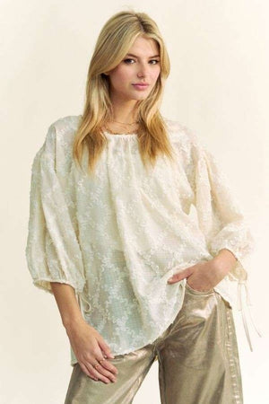 Tied Round Neck Mesh Blouse