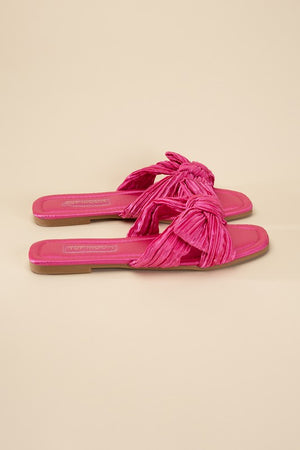 Bow Flat Slides - Black, Fuchsia, Cream