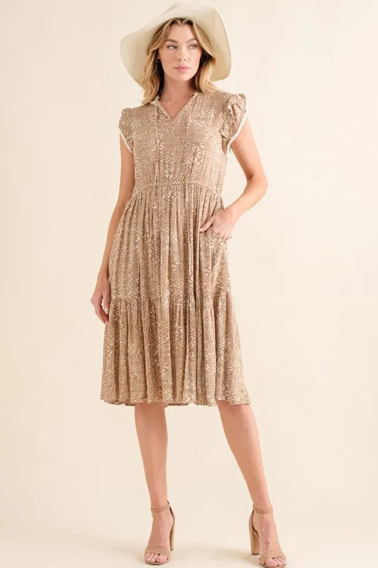 And The Why Boho Printed Tiered Maxi Dress Taupe / S