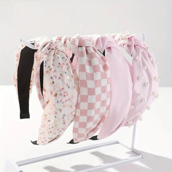 Ballerina Pink 4 Piece Pearl Knotted Headband Set - Knitted