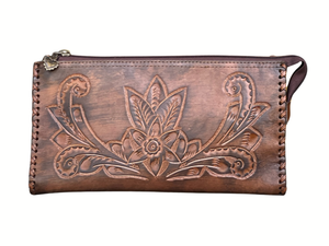 Hand-Tooled Leather Clutch, Wristlet & Crossbody - Multiple Colors