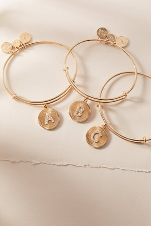 Initial A Pave Starburst Texture Bangle