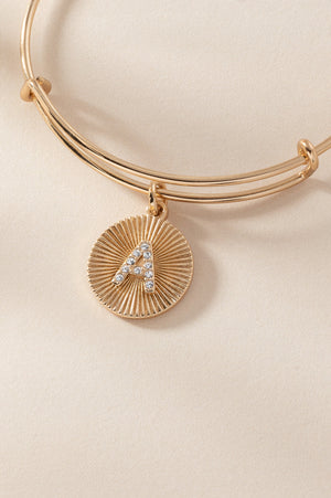 Initial A Pave Starburst Texture Bangle