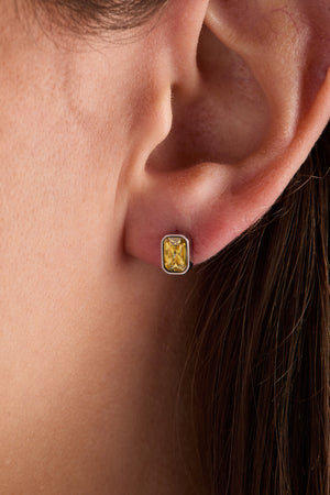 November Emerald-Cut Birthstone Stud Earrings