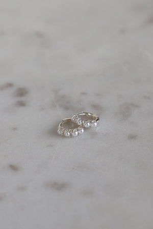 SILVER MINI PEARL HOOPS