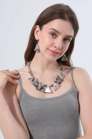 Boho Marble Triangle Resin Jewelry Set Necklace & Earrings Leto Collection