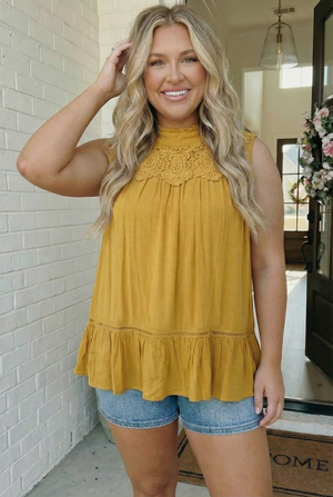 Golden Hour Lace Yoke Babydoll Top
