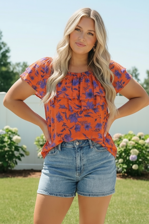 Rust Bloom Ruffle Top