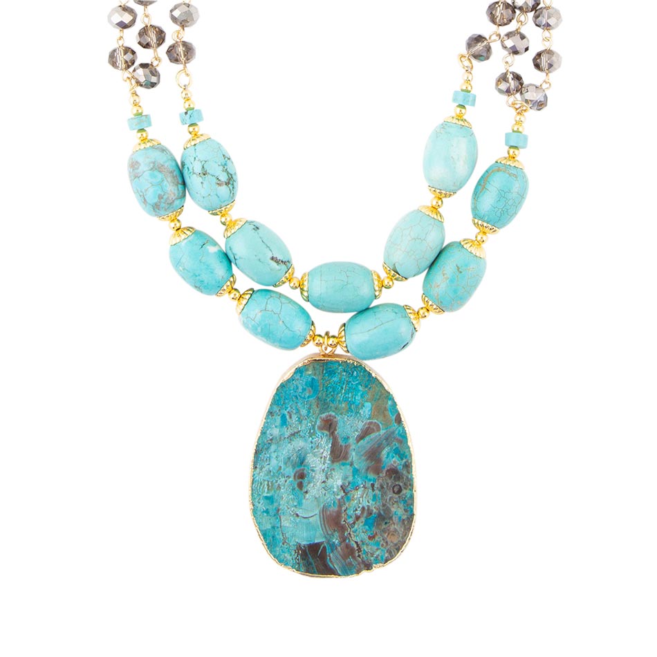 Baron Blue Turquoise Magnesite Pendant Statement Necklace
