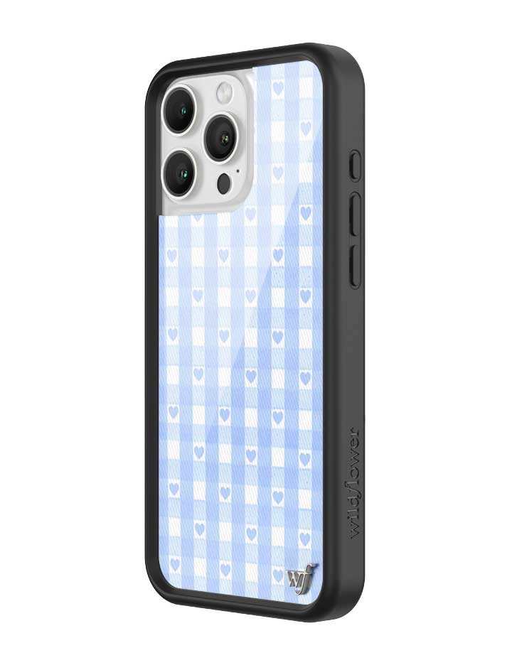 Blue Gingham Hearts iPhone Case