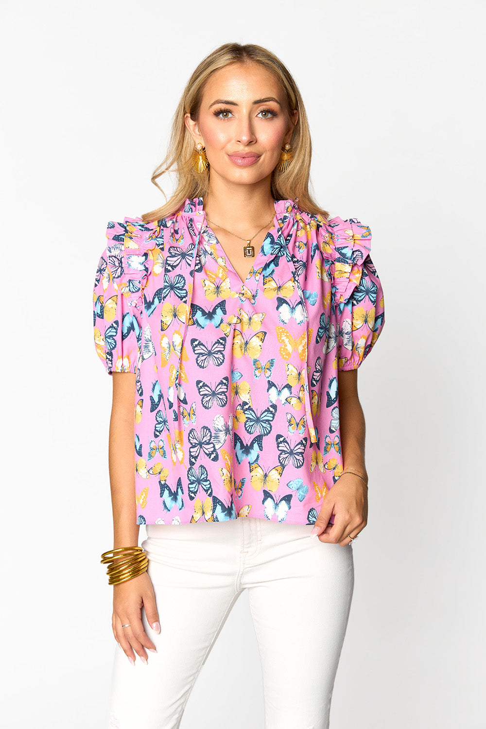 Essie Ruffle Short Sleeve Top - Feelin' Butterflies