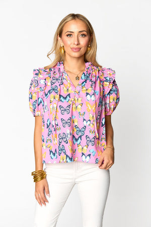 Essie Ruffle Short Sleeve Top - Feelin' Butterflies