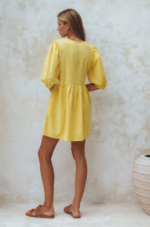 Beatrice Puff Sleeve Linen Mini Dress by ELF