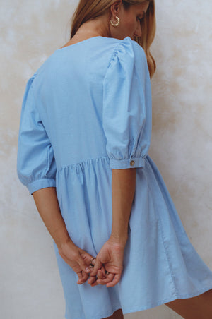 Beatrice Puff Sleeve Linen Mini Dress by ELF