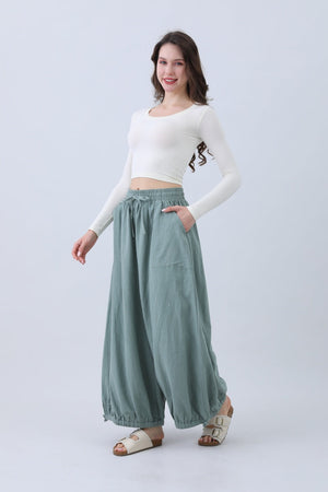 Women's Linen Pants – Relaxed Fit with Adjustable Cuffs