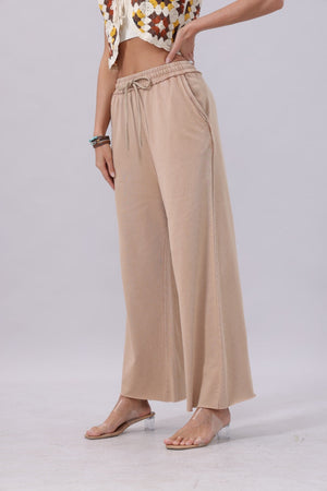 Acid Wash Wide-Leg Sweatpants – Relaxed Fit with Raw Hem