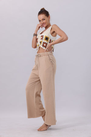 Acid Wash Wide-Leg Sweatpants – Relaxed Fit with Raw Hem