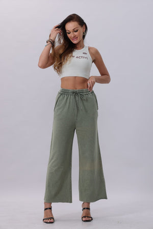 Acid Wash Wide-Leg Sweatpants – Relaxed Fit with Raw Hem